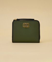 LANVIN en Bleu(ランバンオンブルー)/タフタ×レザー２つ折財布/カーキ