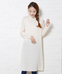 shopnikoniko(ショップにこにこ)/リブ編みハイネックワンピース 【即納】ワンピース リブ ニット ハイネック シンプル ゆったり カジュアル レディース/アイボリー