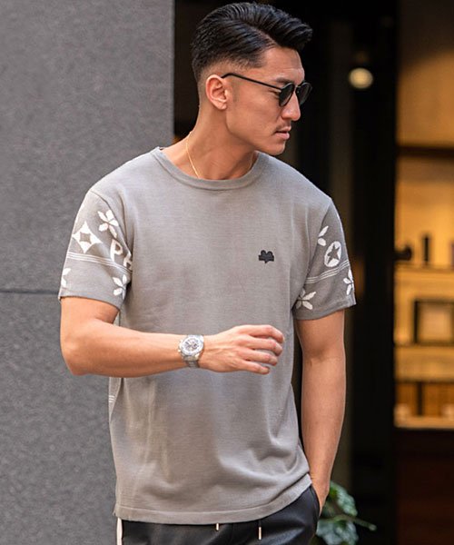 エスビーセレクト Sb Select Luxe R 総柄切り替えクルーネック半袖ジャガードニットtシャツ サマーニット メンズ Tシャツ 半袖 ニット 総柄 ロゴ クルーネック ブランド 細身 スリ Magaseek