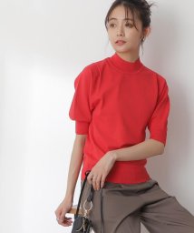 N Natural Beauty Basic(エヌナチュラルビューティベーシック)/プレーティング天竺5分袖ニット/レッド