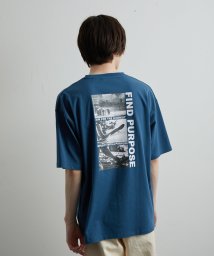 JUNRed(ジュンレッド)/フォトフレームプリントTシャツ/ブルー（44）