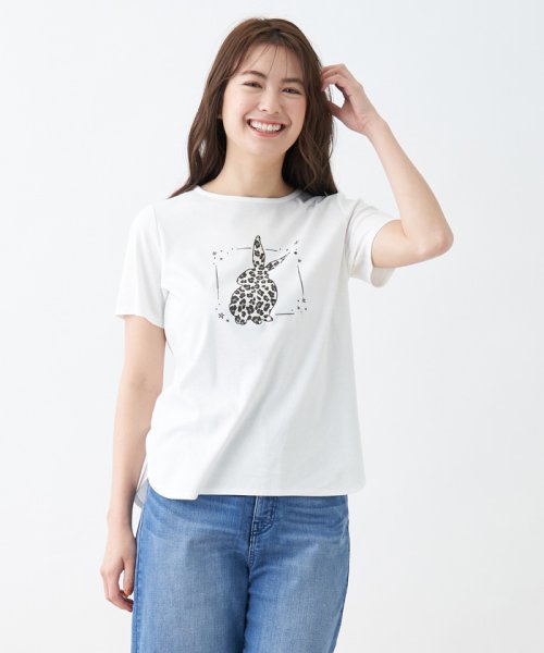 CARA　O　CRUZ(キャラ・オ・クルス)/ラビットプリントTシャツ【CoC by CARA O CRUZ】/アイボリー