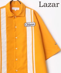 LAZAR(ラザル)/【Lazar】ビッグシルエット ワッペン 刺繍 バイカラー ストライプ ワークシャツ 半袖 メンズ シャツ/イエロー