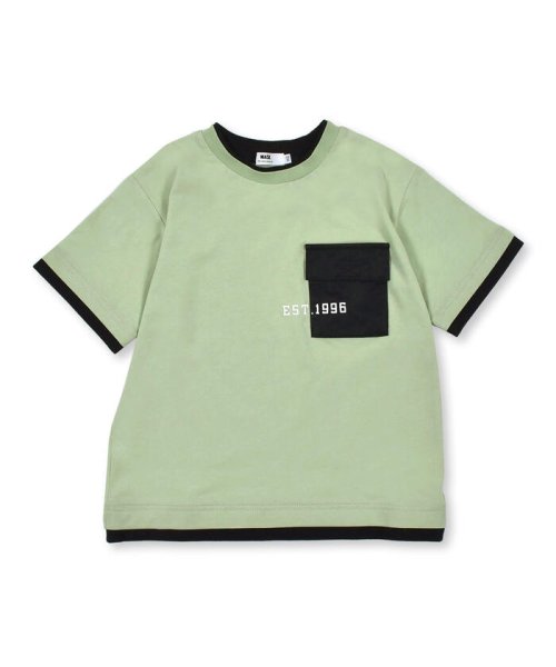 WASK(ワスク)/【 接触冷感 】 胸 ポケット 付き レイヤード風 Tシャツ (100~160c/グリーン