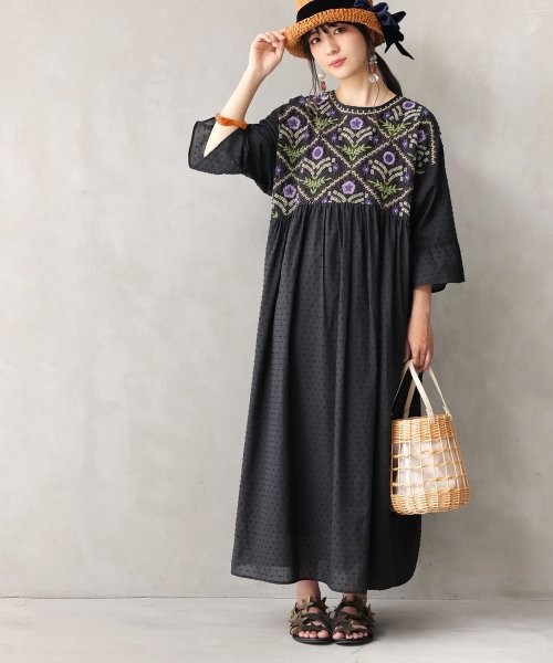 コットンドビー刺繍ロングワンピース オシャレウォーカー Osharewalker Magaseek