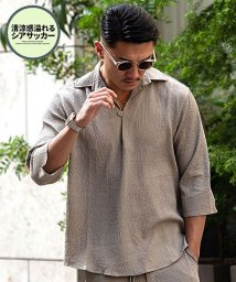 Cavaria 7分袖シアサッカーカプリシャツ メンズ 7分袖 七分袖 カプリシャツ シアサッカー 涼しい 薄手 リゾート カジュアル きれいめ カジュアルシャ キャバリア Cavaria Magaseek
