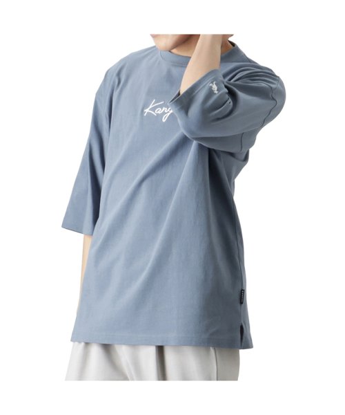 MAC HOUSE(men)(マックハウス（メンズ）)/KANGOL カンゴール 筆記体ロゴ5分袖Tシャツ KPMC－10261－EC/ブルー
