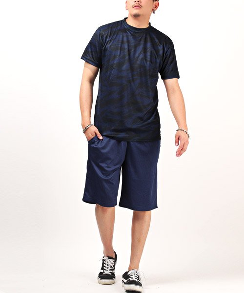LUXSTYLE(ラグスタイル)/速乾Tシャツ＆ショートパンツ/Tシャツ ショートパンツ メンズ 吸汗速乾 セットアップ 2点セット幾何学模様/ネイビー