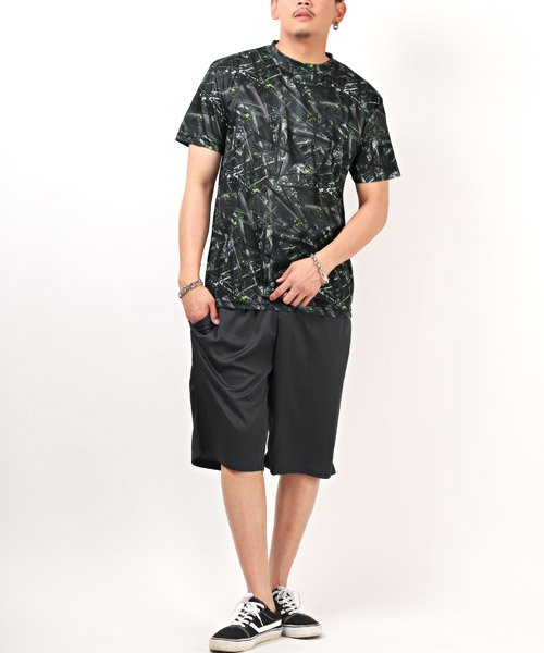 LUXSTYLE(ラグスタイル)/速乾Tシャツ＆ショートパンツ/Tシャツ ショートパンツ メンズ 吸汗速乾 セットアップ 2点セット幾何学模様/チャコールグレー