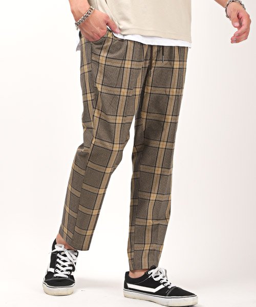 セール T Rアンクルテーパードパンツ テーパードパンツ メンズ アンクル丈 スラックス T R チェック柄 総柄 ラグスタイル Luxstyle Magaseek
