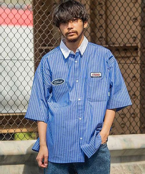 Nativ Magic ワッペン付きクレリックワーク半袖シャツ メンズ ブランド おしゃれ 半袖 トップス クレリック ワークシャツ ストライプ ワッペン ユニ エスビーセレクト Sb Select Magaseek