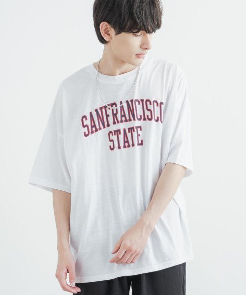 Tシャツ 半袖 メンズ カレッジ レディース ロゴ プリント アメカジ カジュアル ストリート ルーズ ビッグシルエット オーバーサイズ チェーンネックレス ユ ロッキーモンロー Rocky Monroe Magaseek