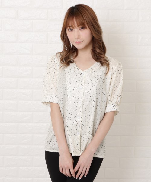 セール Vネック半袖ドットブラウスシャツ レースレディース Lace Ladies Magaseek