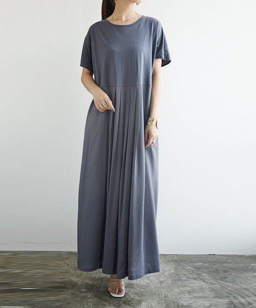 セール 異素材切替プリーツワンピース 春夏 春服 夏服 半袖 ワンピース レディース ワンピ ロング ロングワンピ ロングワンピース きれいめ カジュアル ゆったり 楽 アンドイット And It Magaseek
