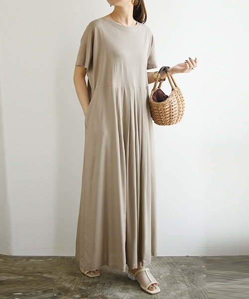 セール 異素材切替プリーツワンピース 春夏 春服 夏服 半袖 ワンピース レディース ワンピ ロング ロングワンピ ロングワンピース きれいめ カジュアル ゆったり 楽 アンドイット And It Magaseek