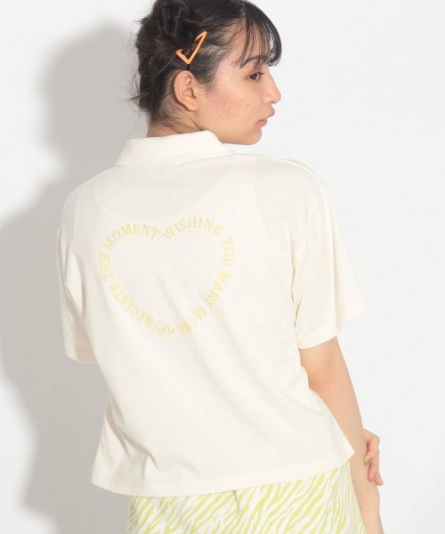 PINK-latte(ピンク　ラテ)/バックハートプリント衿付きTシャツ/オフホワイト（003）