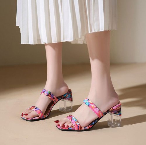 セール クリアヒールサンダル ダブルベルト 花柄 ミニミニストア Miniministore Magaseek