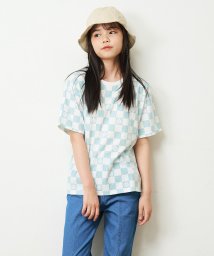 a.v.v(KID'S)(アー・ヴェ・ヴェキッズ)/[100－130]フラワーチェッカープリントボックスシルエットTシャツ/ライトブルー