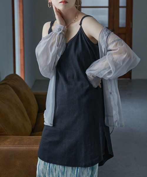 Vネックレイヤードロングキャミソール レディース キャミソール フライスコットン 綿100 インナー トップス 大きいサイズ M L Ll 3l 4l カットソ ファッションレター Fashion Letter Magaseek