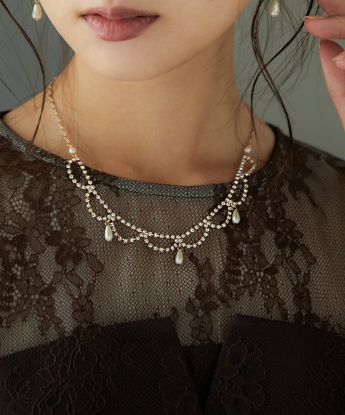 ネックレス レディース パール ビジュー 結婚式 アクセサリー 2連ネックレス パールネックレス プレゼント ジュエリー ゴールド パーティー 大人 フォーマル ニアナ Niana Magaseek