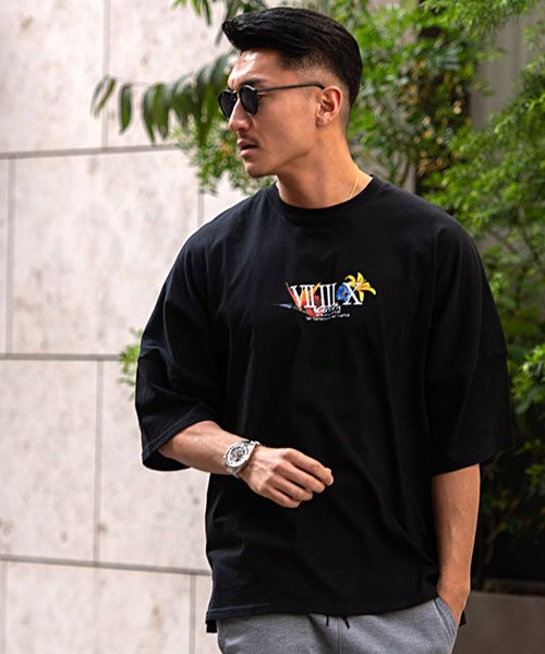 Cavaria フラワーコラージュプリントクルーネック半袖ビッグtシャツ メンズ ブランド おしゃれ 半袖 プリント 大きいサイズ ブランド プリント コラージ キャバリア Cavaria Magaseek