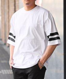LUXSTYLE(ラグスタイル)/天竺フットボールTシャツ/Tシャツ メンズ 半袖 ビッグシルエット 袖ライン ユニセックス/ホワイト