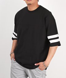 LUXSTYLE(ラグスタイル)/天竺フットボールTシャツ/Tシャツ メンズ 半袖 ビッグシルエット 袖ライン ユニセックス/ブラック