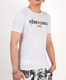 LUXSTYLE(ラグスタイル)/グラデーション刺繍ロゴプリントTシャツ/Tシャツ メンズ 半袖 ロゴ プリント 刺繍 レインボー グラデーション/ホワイト