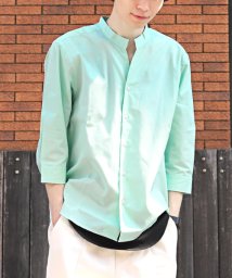 LUXSTYLE(ラグスタイル)/Garson Wave(ギャルソンウェーブ)日本製スキッパーバンドカラー七分袖シャツ/シャツ メンズ 日本製 ブロード スキッパー バンドカラー 七分袖/ミント