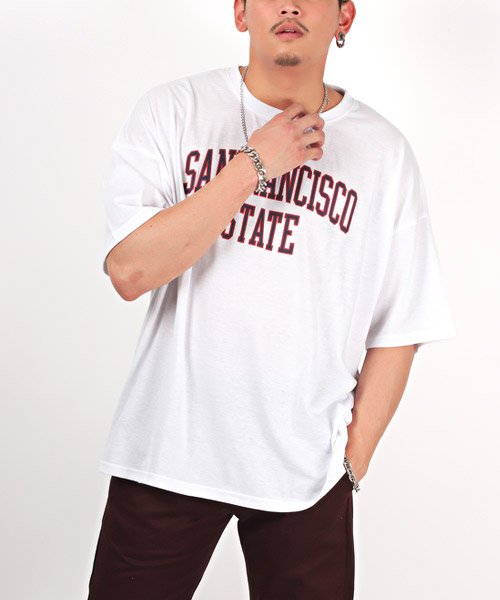 セール ネックレス付きカレッジロゴbig半袖tシャツ Tシャツ メンズ 半袖 ネックレス付き カレッジロゴ ビッグシルエット 2点セット ラグスタイル Luxstyle Magaseek