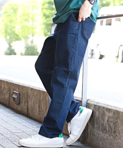 セール デニムプリーツパンツ デニムパンツ メンズ ストレッチ センタープリーツ テーパード ラグスタイル Luxstyle Magaseek