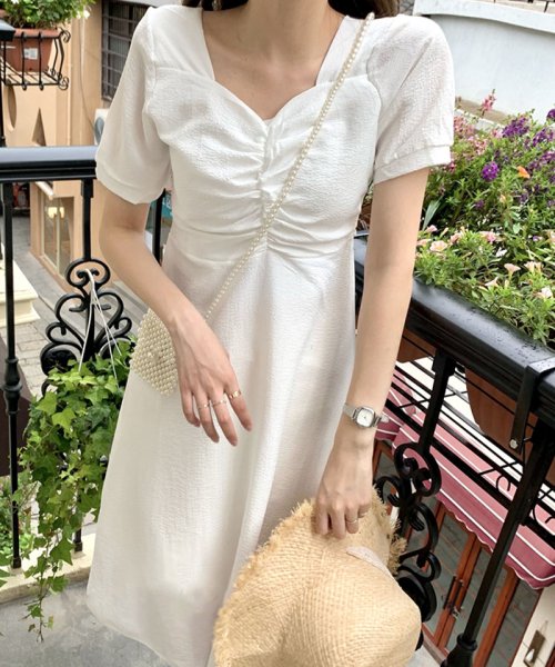 夏服 Vネックワンピース 半袖 韓国 ウエスト紐あり 膝下ワンピース Aラインワンピース 半袖 韓国ファッション おしゃれ 清楚 お出かけ ショッピングゴー Shoppinggo Magaseek