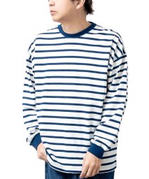  GENELESS(GENELESS)/tシャツ メンズ 長袖 ボーダー 長袖tシャツ レトロボーダー ゆったり ビッグサイズ クルーネック/ネイビー