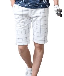  GENELESS(GENELESS)/ゴルフパンツ メンズ ゴルフウェア 夏 用 ハーフパンツ膝丈 ショートパンツ ストレッチ 千鳥 チェック/ホワイト