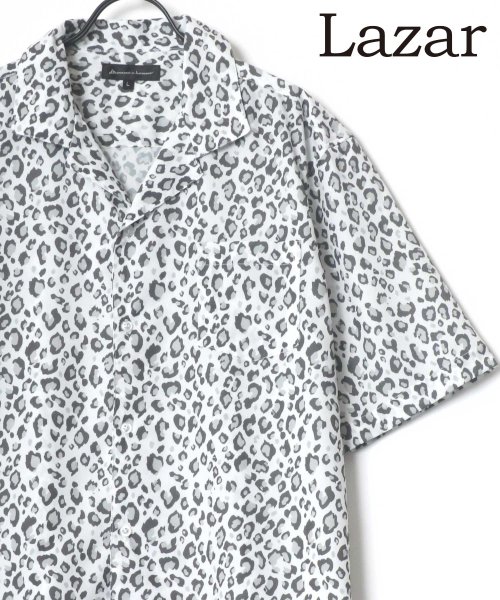 LAZAR(ラザル)/【Lazar】ポリトロ ドレープ トロミ ムジ ストライプ 総柄 オーバーサイズ オープンカラー S/Sシャツ メンズ 半袖/柄G