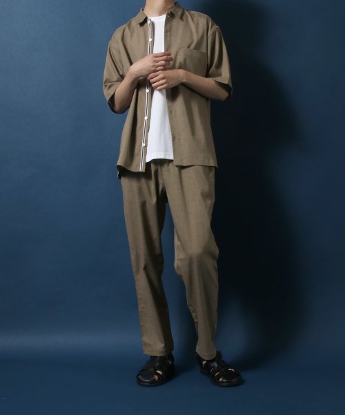 ANPAS(ANPAS)/【ANPAS】Linen Like Shirt Jacket SET－UP/麻風シャツジャケット＆ワイドテーパードパンツ セットアップ メンズ/ベージュ