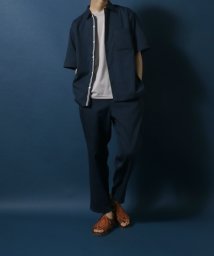 ANPAS(ANPAS)/【ANPAS】Linen Like Shirt Jacket SET－UP/麻風シャツジャケット＆ワイドテーパードパンツ セットアップ メンズ/ネイビー