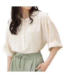 MAC HOUSE(women)(マックハウス（レディース）)/NAVY ネイビー エアフリーロールアップシャツ 132－0490/アイボリー