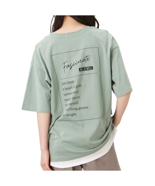 MAC HOUSE(women)(マックハウス（レディース）)/T－GRAPHICS ティーグラフィックス フェイクレイヤードバックプリントTシャツ 722011－MH/ミント