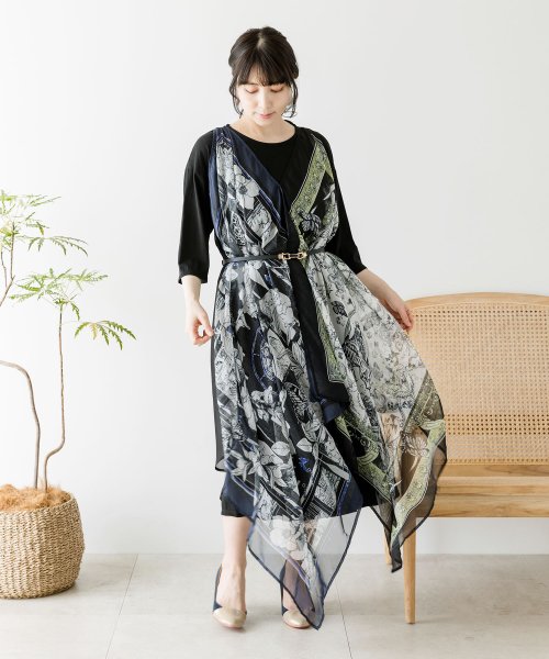 セール スカーフ柄ボリュームワンピース イズ スカラー Is Scolar Magaseek