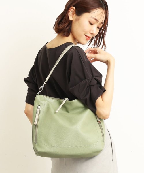 MK MICHEL KLEIN BAG(エムケーミッシェルクランバッグ)/【2WAY】デザインハンドルフェイクレザートートバッグ/グリーン