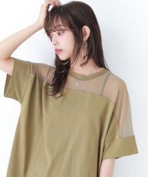 osharewalker(オシャレウォーカー)/『シアーメッシュ切替デザインTシャツ』/カーキ