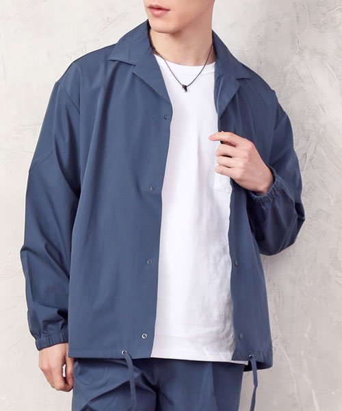 TopIsm(トップイズム)/シャツ メンズ オープンカラー シャツジャケット 長袖 撥水加工 ストレッチ 冷感素材 無地 ワイドシルエット/グレー