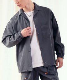 TopIsm(トップイズム)/シャツ メンズ オープンカラー シャツジャケット 長袖 撥水加工 ストレッチ 冷感素材 無地 ワイドシルエット/グレー系1