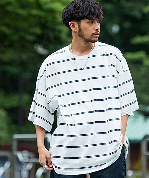 キャバリア Cavaria Cavaria ボーダー柄クルーネック半袖ビッグtシャツ メンズ ブランド 大きいサイズ おしゃれ 大人 ボーダー 半袖 トップス カットソー ストリート 韓国 Magaseek