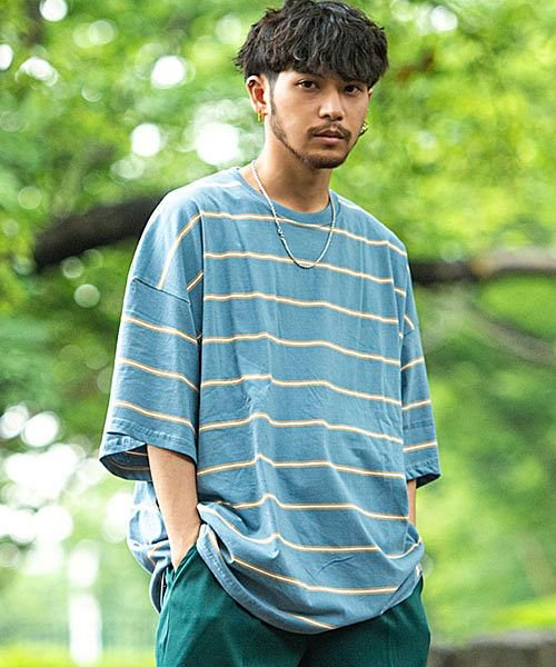キャバリア Cavaria Cavaria ボーダー柄クルーネック半袖ビッグtシャツ メンズ ブランド 大きいサイズ おしゃれ 大人 ボーダー 半袖 トップス カットソー ストリート 韓国 Magaseek