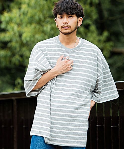 セール キャバリア Cavaria Cavaria ボーダー柄クルーネック半袖ビッグtシャツ メンズ ブランド 大きいサイズ おしゃれ 大人 ボーダー 半袖 トップス カットソー ストリート 韓国 Magaseek
