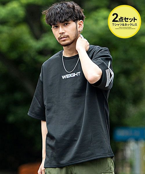 Cavaria バックアーチロゴプリントクルーネック半袖ネックレス付きtシャツ メンズ 半袖 ブランド おしゃれ プリント ネックレス 付き クルーネック プリ キャバリア Cavaria Magaseek