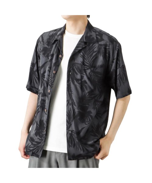 MAC HOUSE(men)(マックハウス（メンズ）)/NAVY ネイビー レーヨンアロハシャツ BGP510/ブラック