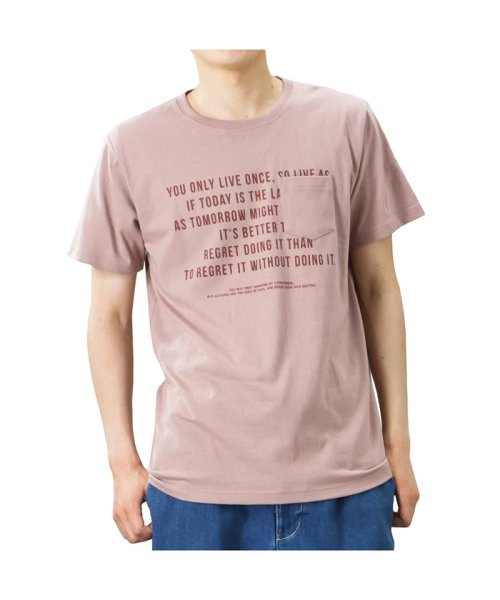 MAC HOUSE(men)(マックハウス（メンズ）)/T－GRAPHICS ティーグラフィックス 胸ポケット付きプリント半袖Tシャツ EJ223－MC302/ピンク